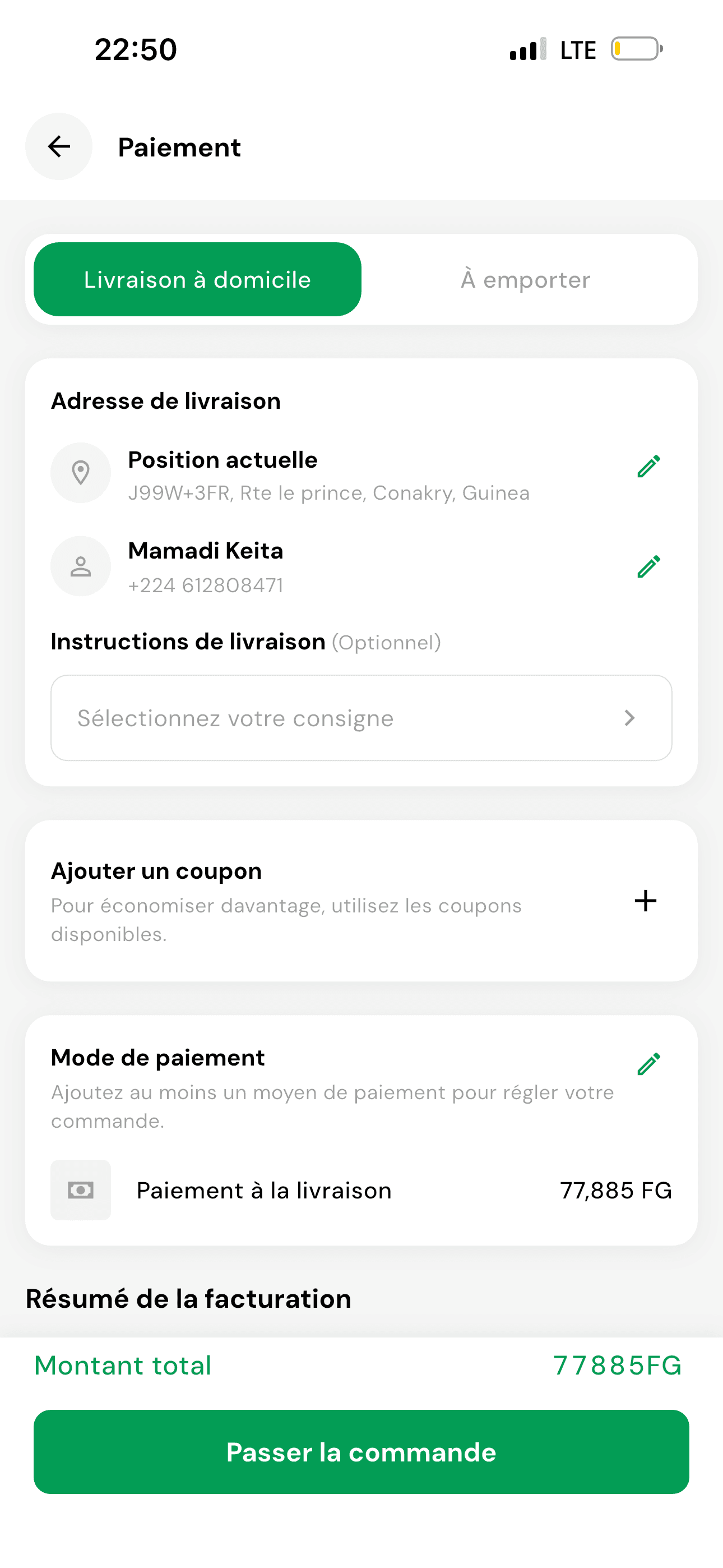 Page de paiement